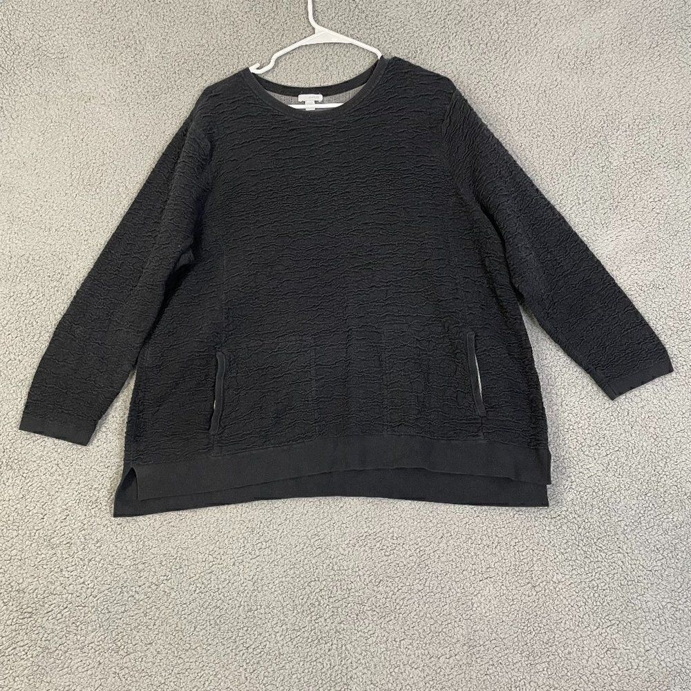 Pure Jill Sweater Women XL Black Textured‎ Pullover Crewneck  w/pockets